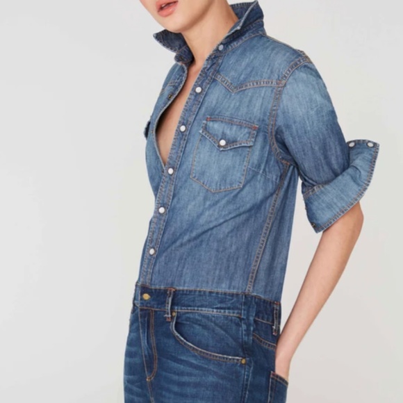 Reed Jumpsuit in Two Tone Denim Dark Wash Indigo - Picture 6 of 6